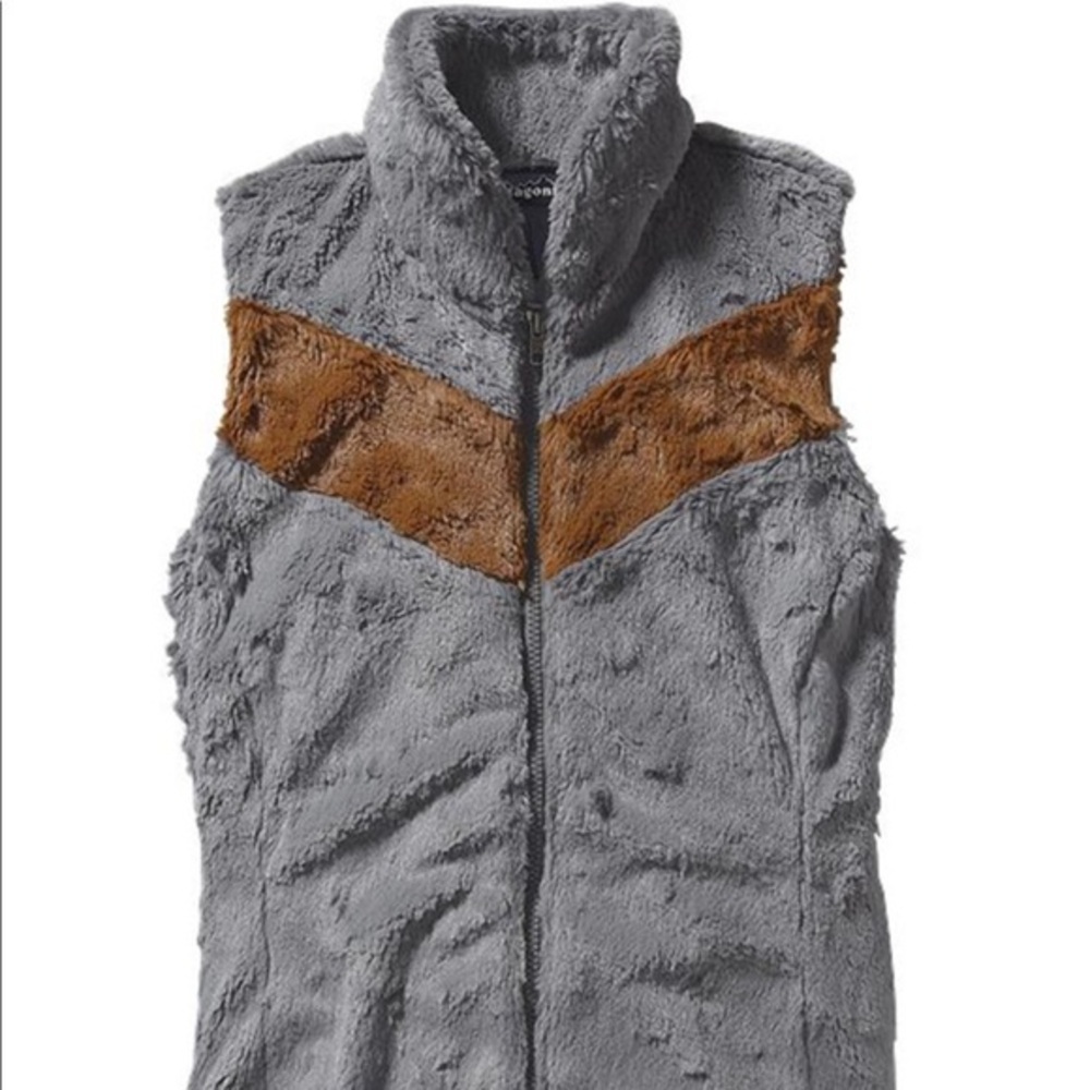 Patagonia gray & rust fuzzy‎ pelage vest